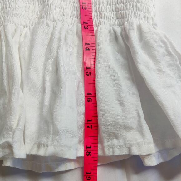 Faithfull the Brand Savita Smocked Linen Puff Sleeve Open Back Top White Small - Picture 14 of 14